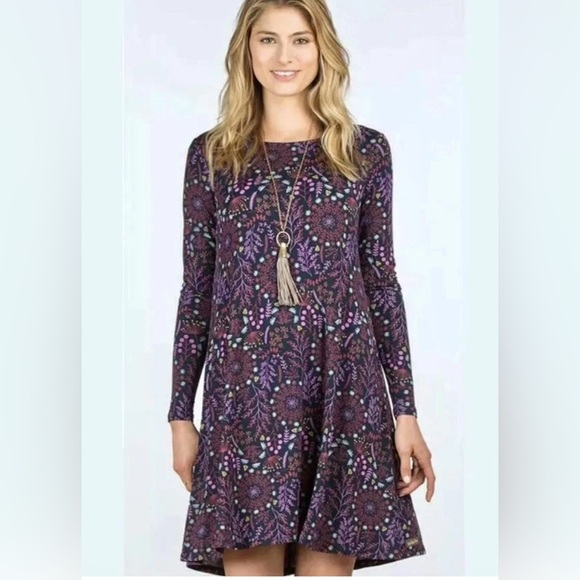 Matilda Jane Resolution Navy Floral Long Sleeve Jersey Trapeze Dress Size Large - Picture 1 of 12